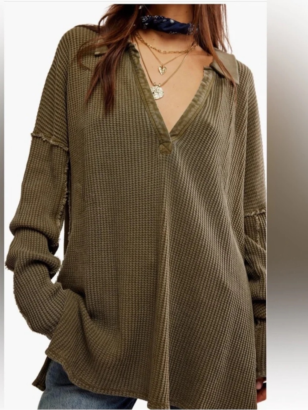 Free People Travis Oversize Thermal Polo SZ- Medium